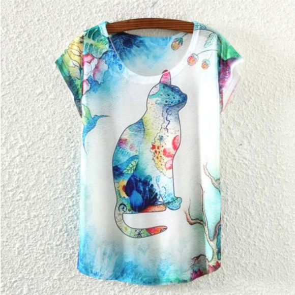 Tops - Lightweight top with fun cat print ONE SIZE NWOT